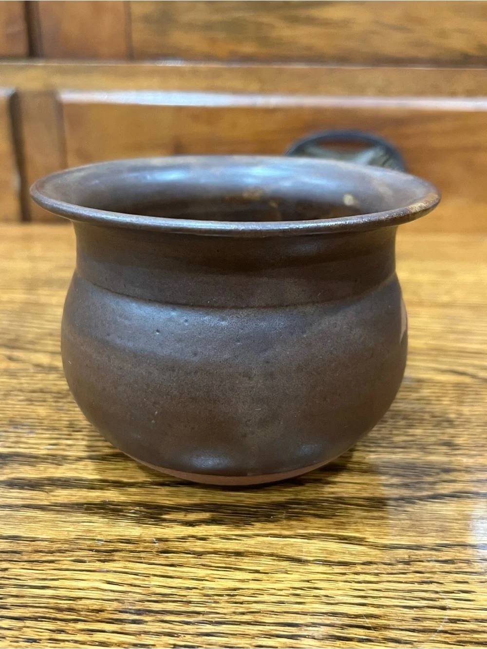 Handmade Small Studio Pottery Planter Bowl Brown Glazed Leaf Design Rustic Decor